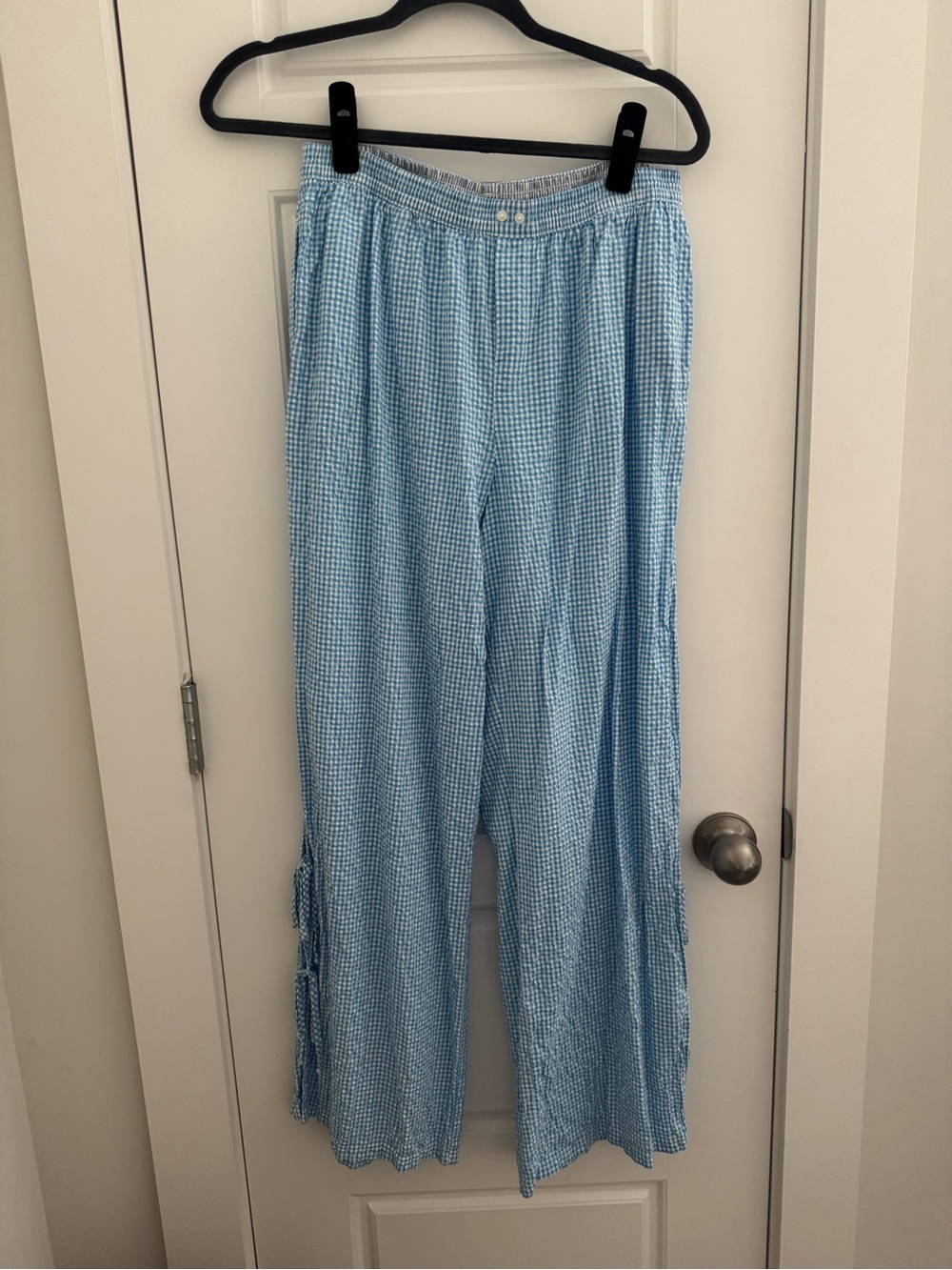Aerie Blue Seersucker Pants with Tie-bottoms